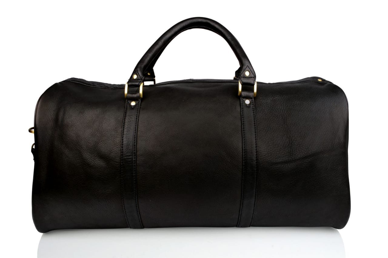 Woodland Leather Black Large Size Travel Holdall With Adjustable ...