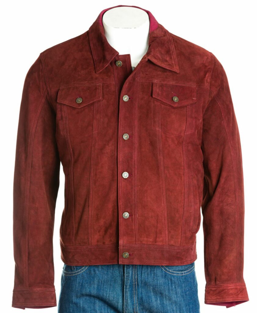 Mens Burgundy Denim Style Suede Jacket Billy Impex 6685