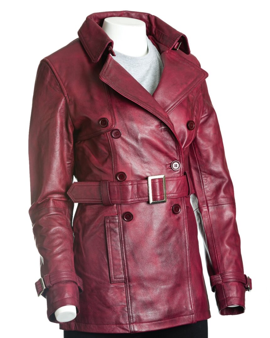 Billy Women’s Burgundy Leather Trench Coat – Billy Impex